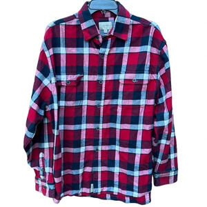 JACHS Flannel Shirt Men's XL Plaid Pocket Red Black Long Sleeve